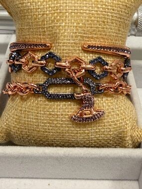 BOMB PARTY NWOT! Rose Gold and Black Pave Multi-Chain Bracelet HALLOWEEN!